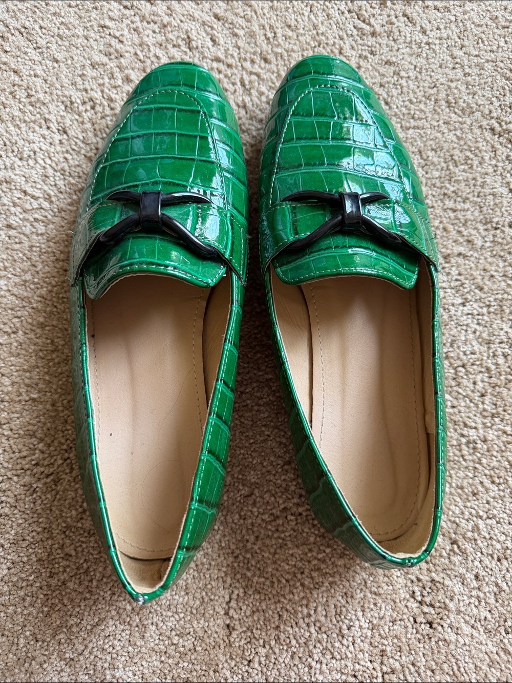 Womans Green Croc-Embossed Slip-On Loafers